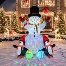 6ft Christmas Inflatable Snowman and Penguins Decorations with LED Lights