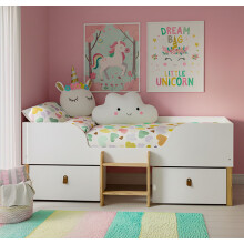 Arvid Kids Cabin Bed Captains Shorty Low Midsleeper with Storage in White