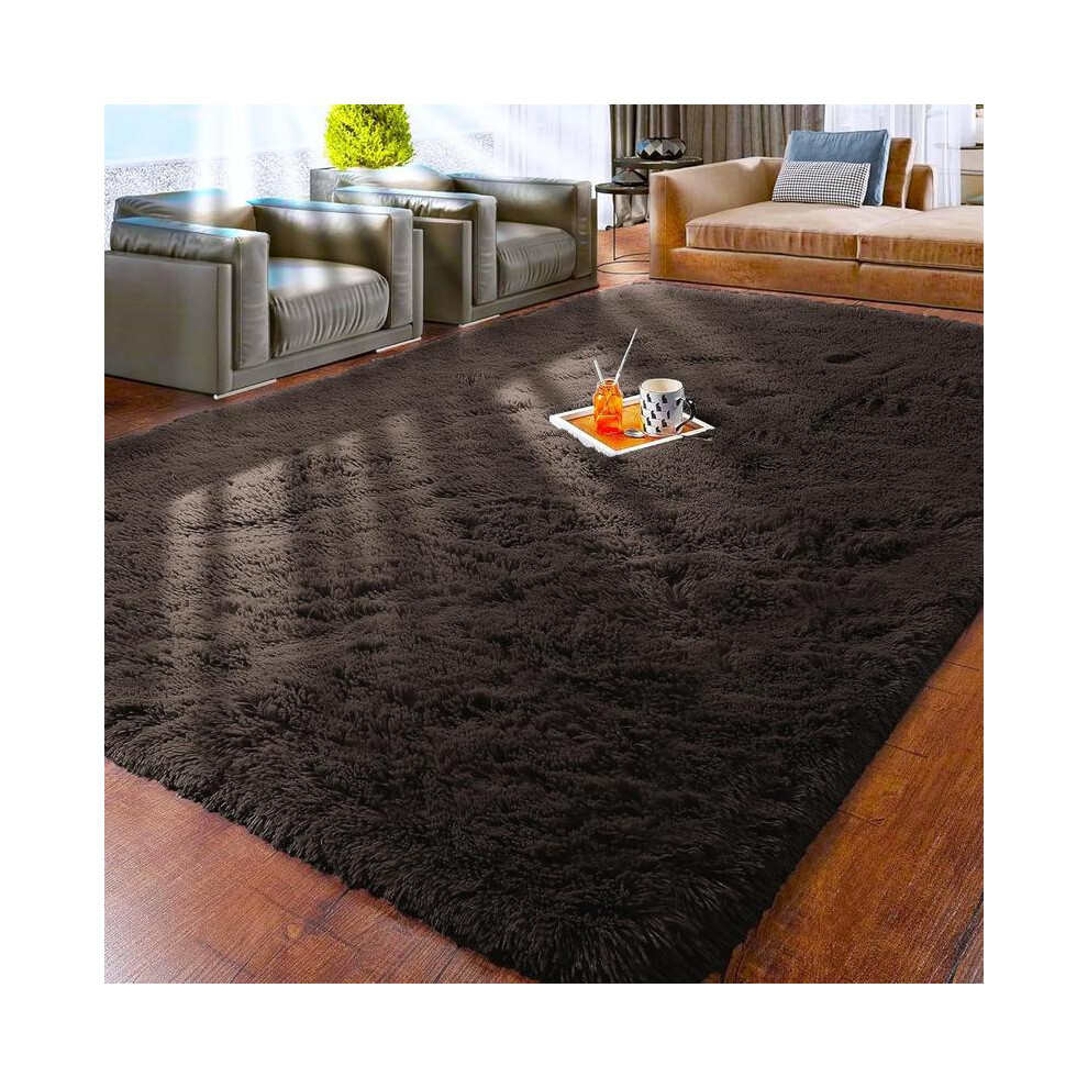 (Brown, 120 x 120 cm (Round)) [Back To It/School/Uni] IR Imperial Rooms Shaggy Rugs for Living Room Durable Rectangular Cozy, High Pile Soft Throw Rug-image-OPC-PKGGNKH-NEW