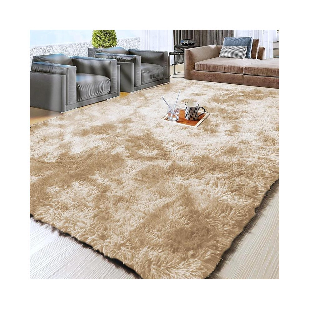 (Tie Dye Beige, 120 x 120 cm (Round)) [Back To It/School/Uni] IR Imperial Rooms Shaggy Rugs for Living Room Durable Rectangular Cozy, High Pile Soft T-image-OPC-PKGGTZ2-NEW