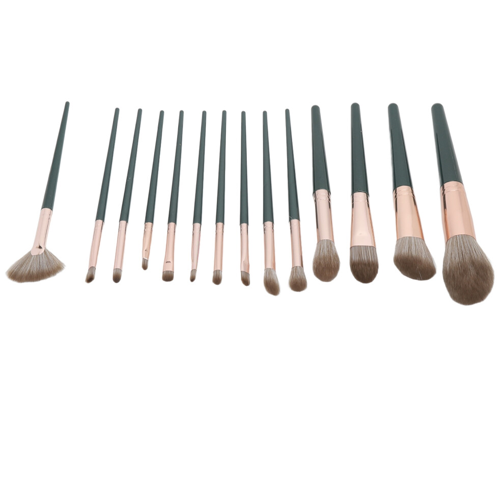 Green 14Pcs Makeup Brushes Set With Bag, Synthetic Fiber & Aluminum
