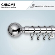 (Chrome, 120-210 cm ) Imperial Rooms Extendable Curtain Pole with Plain Metal Ball Finials – Strong & Durable Metal Window Rod - Includes Curtain Rod, 60mm Size