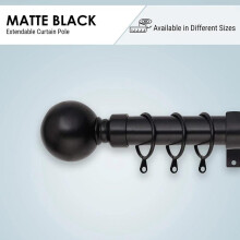 (Matte Black , 70-120 cm) Imperial Rooms Extendable Curtain Pole with Plain Metal Ball Finials – Strong & Durable Metal Window Rod - Includes Curtain Rod, 60mm Size