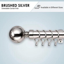 (Brushed Silver, 120-210 cm ) Imperial Rooms Extendable Curtain Pole with Plain Metal Ball Finials – Strong & Durable Metal Window Rod - Includes Curtain Rod, 60mm Size