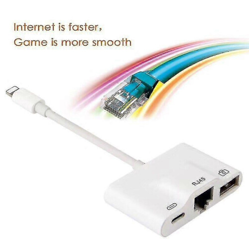 For iPhone/iPad Lightning to RJ45 Ethernet LAN 10/100Mbps Network Ethernet Adapter with Lightning 8P 2