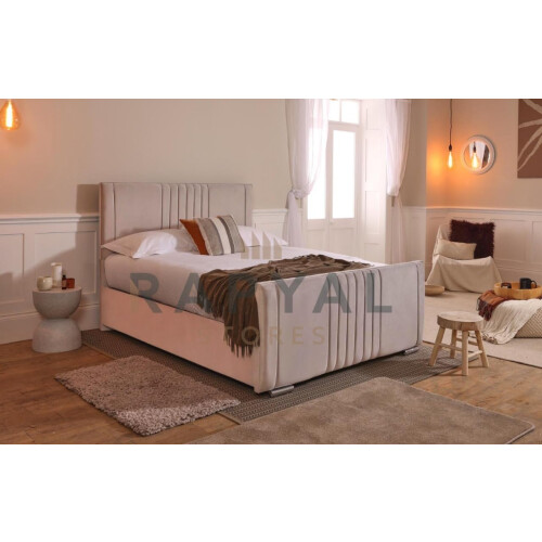 (Single, With Ottoman, Silver) Luna Velvet Bedframe with Memory Sprung Mattress