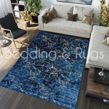 (Navy, 160x230) Luxury Metallic Marble Effect Rug - Non-Slip, Soft & Machine Washable