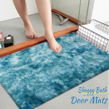 (60x110cm - Large Size, Marble Blue) Shaggy Bath Mat- Non Slip & Soft Fluffy Water Absorbent Washroom Mat