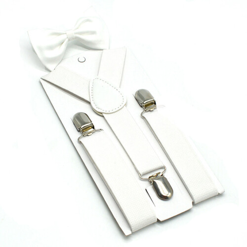 2lots Wide Solid Straight Suspenders Upfitter Hide-White