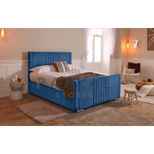(King, No Ottoman, Blue) Luna Velvet Bedframe with Memory Sprung Mattress