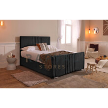 (King, With Ottoman, Black) Luna Velvet Bedframe with Memory Sprung Mattress