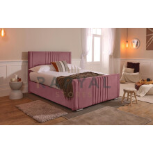 (King, With Ottoman, Pink) Luna Velvet Bedframe with Memory Sprung Mattress