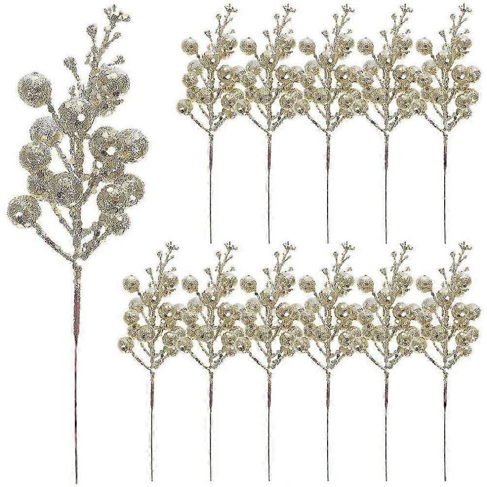 (19 x 5 x 5 cm - Gold) 12 Pack Christmas Glitter Berry Stems, Glitter Sticks, Christmas Party Favors