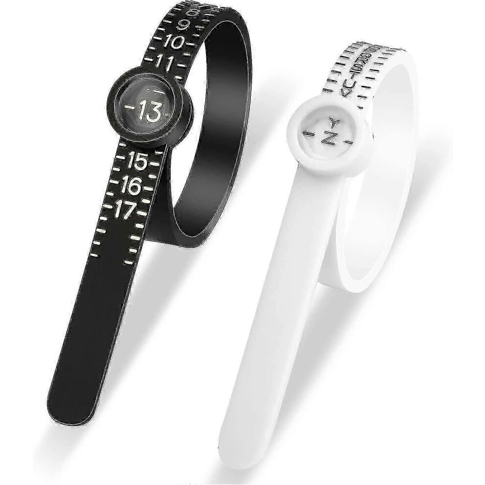 (European Sizes - Black X White) 2 Pack Ring Sizer Tool, Reusable Ring Measuring Tape With Magnifying Glass For Jewelry Size Measurement White,Black
