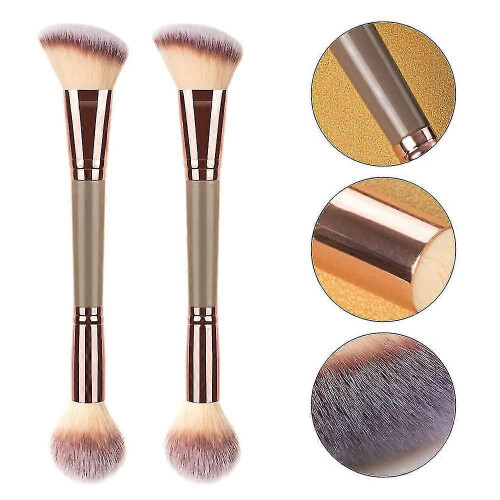 Set of 2 makeup brushes for foundation, contouring, dual-ended 2