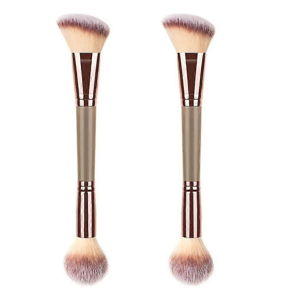 Set of 2 makeup brushes for foundation, contouring, dual-ended