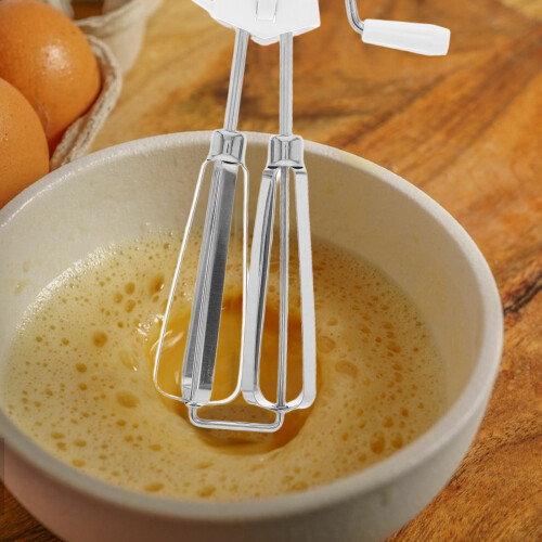 Easy Use White Hand Crank Egg Whisk Stainless Steel Kitchen Mixer 2