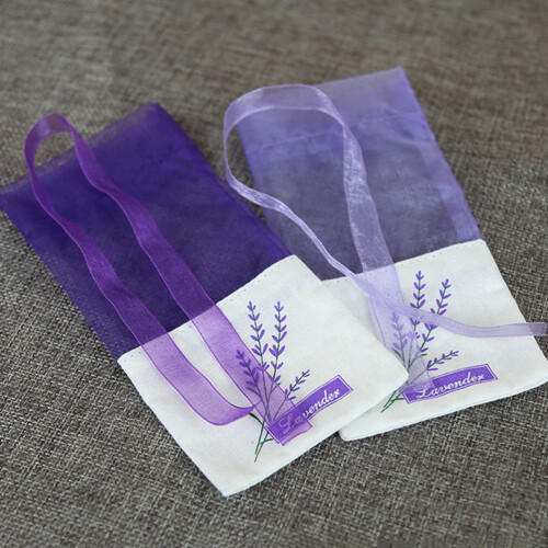 20 leere Duftsäckchen mit Blumenmuster, Lavendelduft, dunkelviolett 1