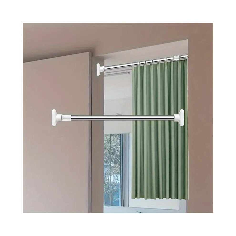 (White & Silver, 1 count (telescopic distance 50cm-80cm)) Telescopic Closet Rod, Durable Punch-free Curtains Rack, Multi-purpose Hanging Rack for Livi