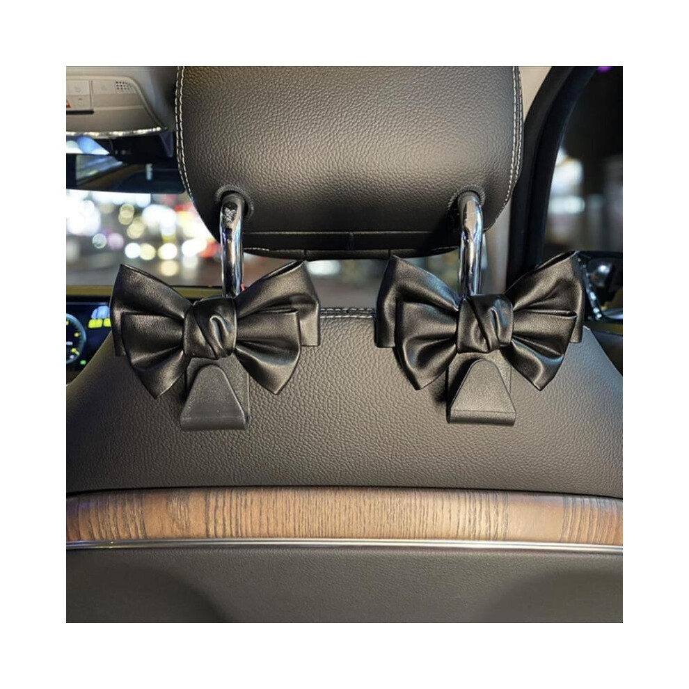 (Black, One-Size) Bowknot Design Car Seat Back Hook (1 Pair), Multifunctional Seat Back Hook, Car Interior Accessories For Car Stowing & Tidying, Car 8011452296851