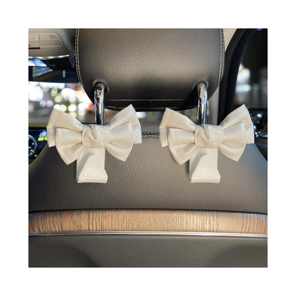 (White, One-Size) Bowknot Design Car Seat Back Hook (1 Pair), Multifunctional Seat Back Hook, Car Interior Accessories For Car Stowing & Tidying, Car 8011452296882