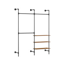Cuier industrial SoBuy, 3 bare & rafturi MDF, negru