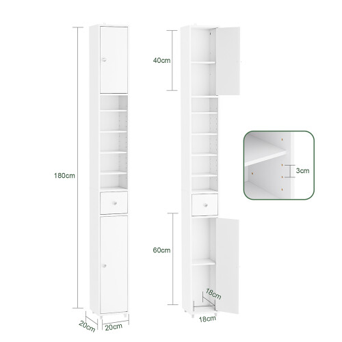 SoBuy Στενή Στήλη Μπάνιου 20x180x20cm Λευκό MDF 2