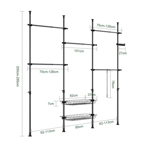 SoBuy Adjustable Floor Clothes Stand with Shelves, Black 2