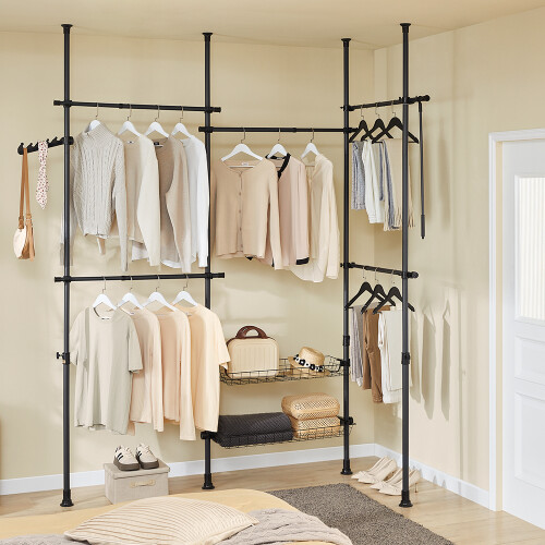 SoBuy Adjustable Floor Clothes Stand with Shelves, Black 1