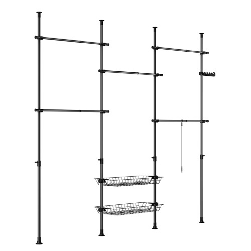 SoBuy Adjustable Floor Clothes Stand with Shelves, Black