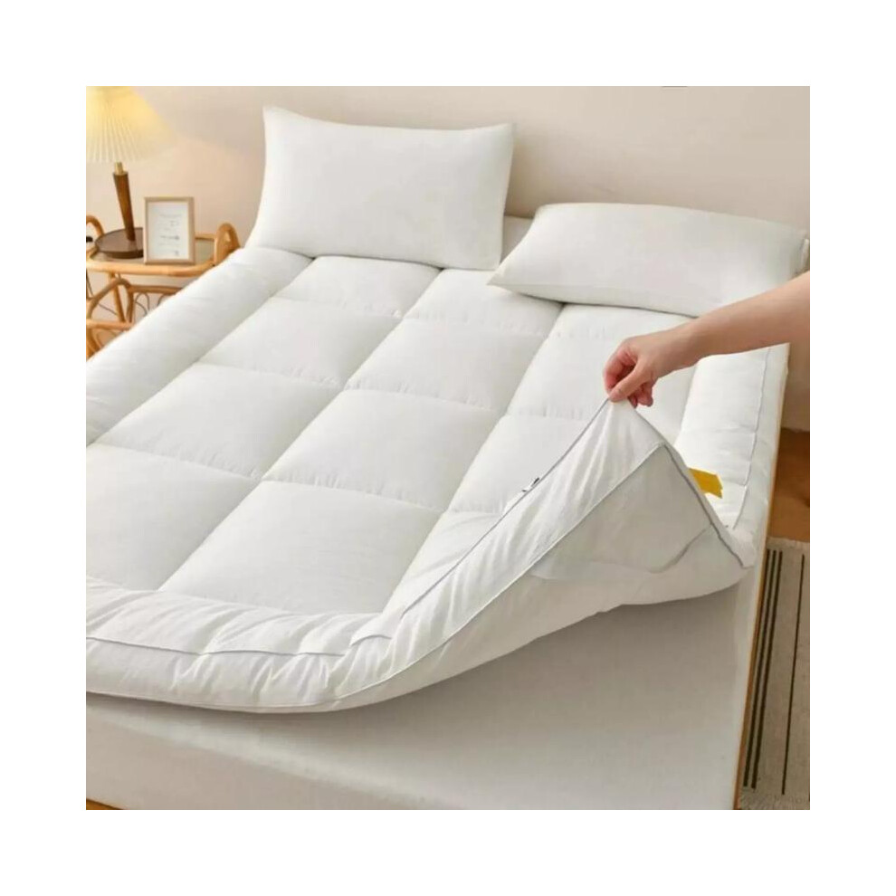 (White Topper, King) 10CM Extra Thick Mattress Topper Sale Soft Microfiber & Hollowfiber Fill Breathable Comfortable Box Stitched with Elastic Straps-image-OPC-PKGJGTD-NEW