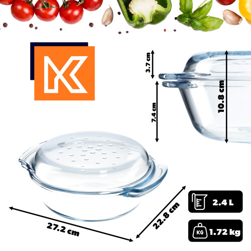 KADAX Runde Auflaufform mit Deckel 2,4L 1