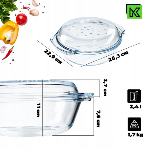 KADAX Runde Auflaufform mit Deckel 2,4L 2