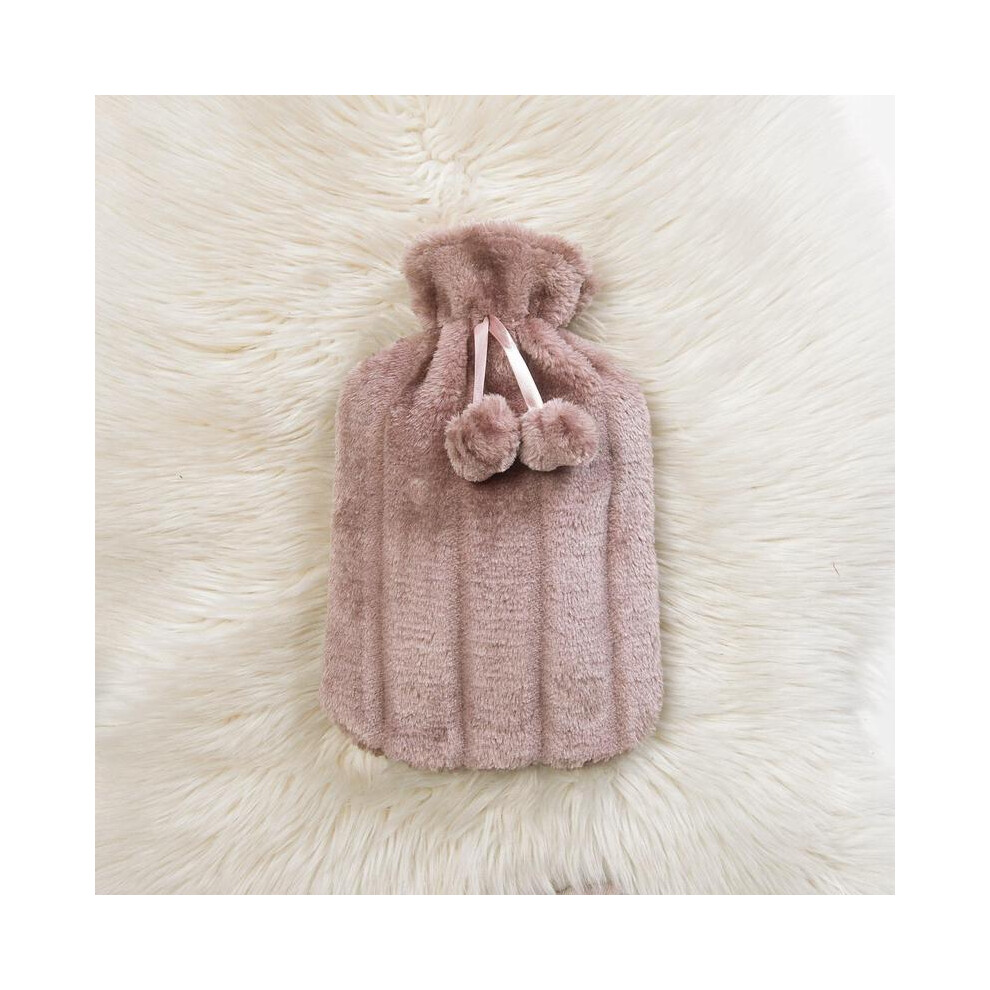 (Blush Pink) Large 2 Litre Natural Rubber Hot Water Bottle With Warm Faux Fur Cover Fleece Cozy