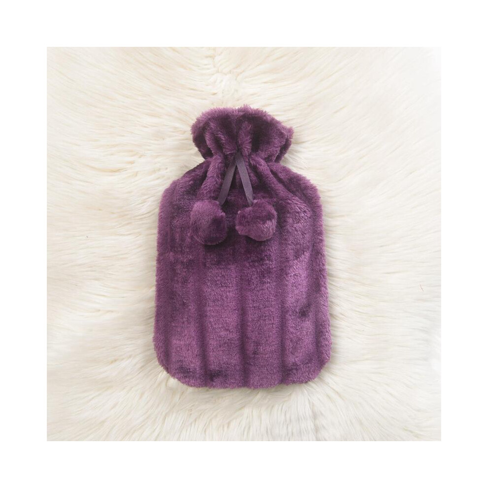 (Purple) Large 2 Litre Natural Rubber Hot Water Bottle With Warm Faux Fur Cover Fleece Cozy