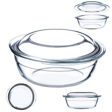 KADAX 2,2 l hitzebeständige Form mit Deckel, kleines, rundes Glas zum Backen