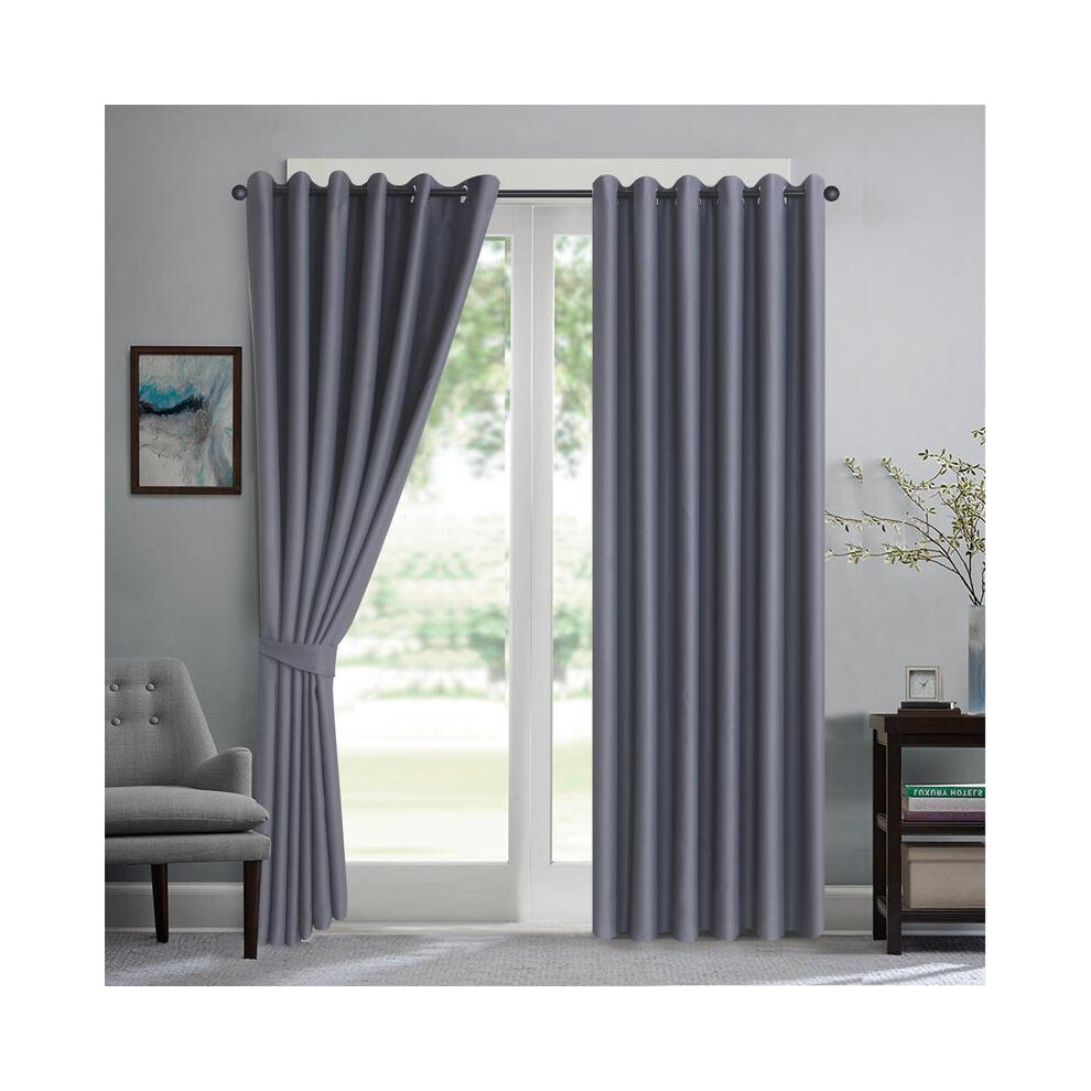 (Grey, 46" width x 90" drop (117 x 228cm)) Thermal Blackout Window Curtains with Eyelet Ring Top - Energy Efficient and Easy to Hang-image-OPC-PKGJHTW-NEW