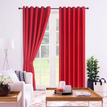 (Red, 66" width x 90" drop (168 x 228cm)) Thermal Blackout Window Curtains with Eyelet Ring Top - Energy Efficient and Easy to Hang