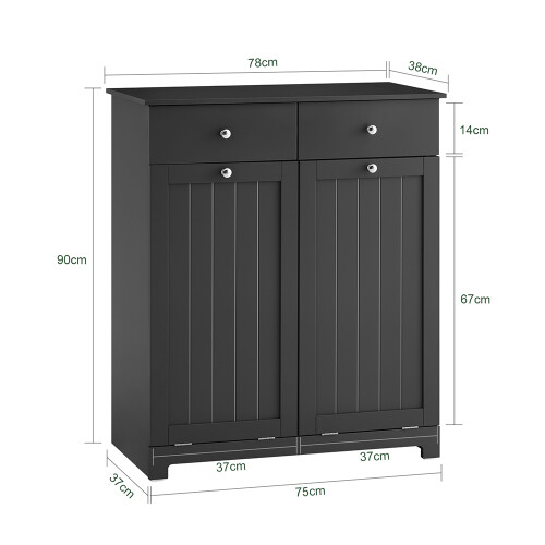 SoBuy Ντουλάπι Μπάνιου Μαύρο 78x38x90cm MDF 2 Συρτάρια 2