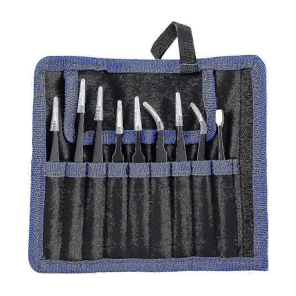 Anti-Static Tweezers Set - Model Making Kit - Anti-Static Tweezers - For Electronics Repair And Jewelry Making (Black) Black