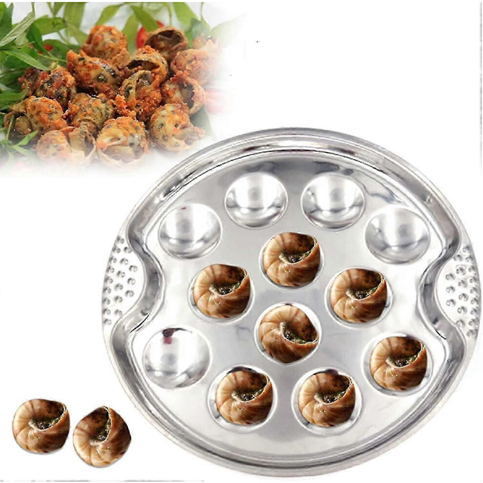 Heavy gauge stainless steel snail plate, 12 compartments, tongs