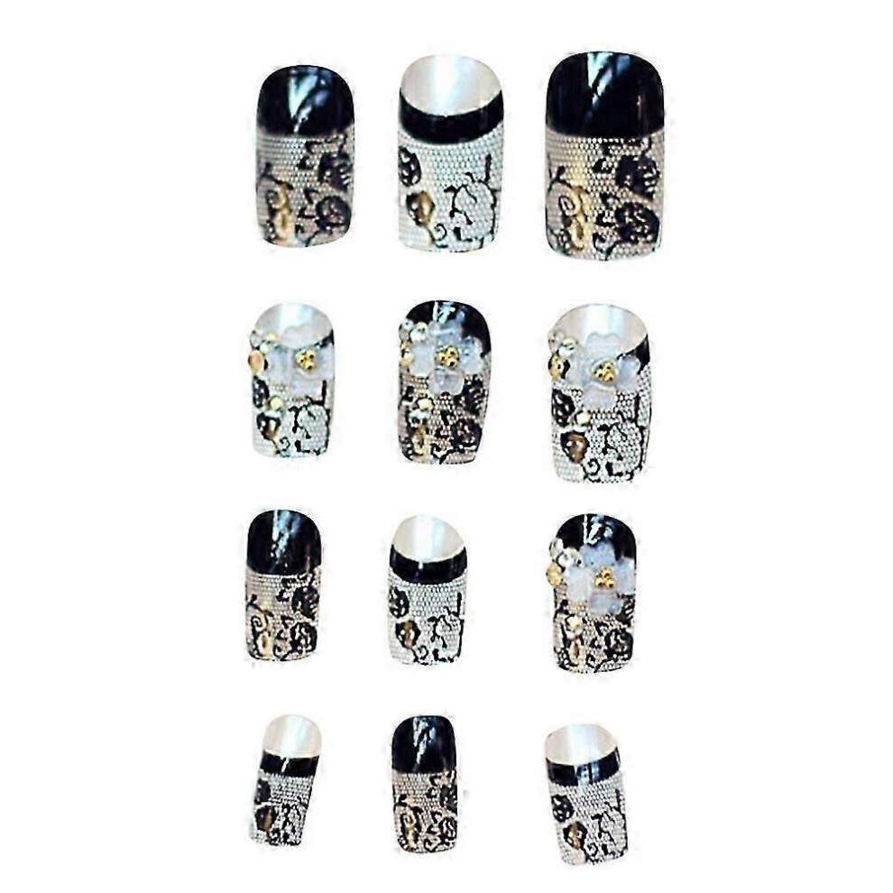 24Pcs Lace False Nail Stickers Removable Fake Nail Tips for Manicure Decoration