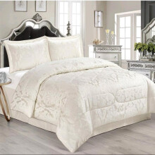 (Lucy Cream, King) Breathable Floral Jacquard 4-Piece Set: Fitted Sheet, Duvet Cover, Pillow Shams for Double/King/Super King sets