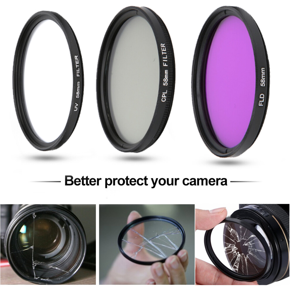 58Mm Optical Glass Lens Filter Kit Uv Cpl Fld For Dslr Camera 4661349560554
