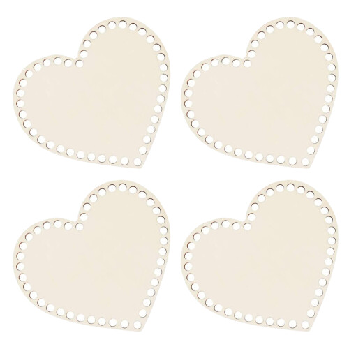 4 uds. base madera forma corazón para bolso ganchillo y diy