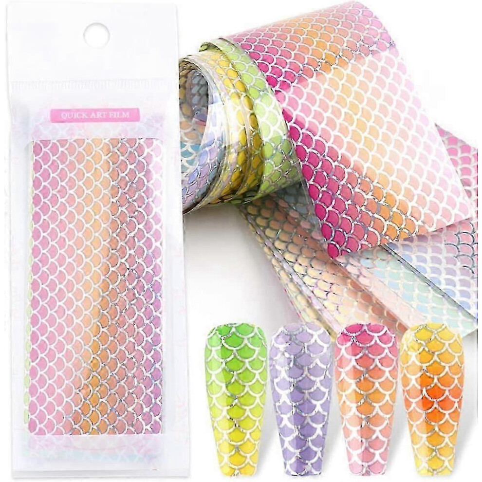 Gradient Mermaid Nail Foils, Nail Art Stickers, Charms, Holographic Adhesive Paper, Wave Pattern for Acrylic Manicure