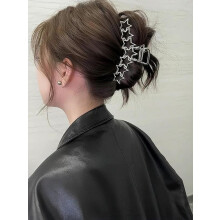 (Silver, one-size) Women's Elegant Hollow out Star Design Hair Claw, Fashion Alloy Hair Accessories for Daily Wear, Large Size Easy Grasping Hair Claw Clip