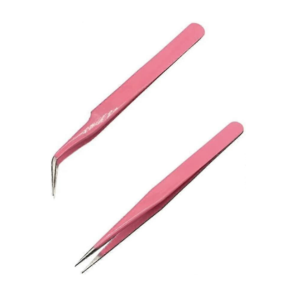 Eyelash tweezers, 2 tweezers, straight and curved, with pointed tip