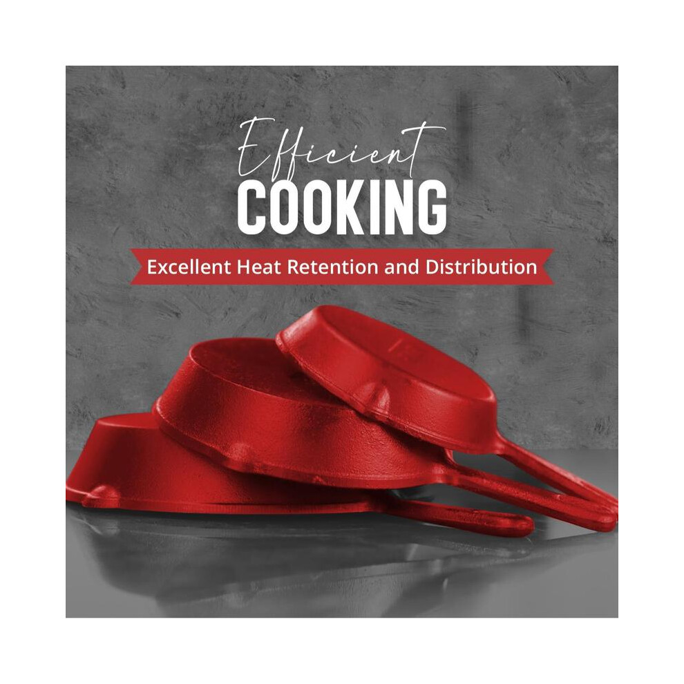 Red ( ) 3 Piece Cast Iron Skillet Set - Pre-Seasoned Induction Compatible Sautã© Pans 6 8 & 10 Inch - Cast Iron Pan Set