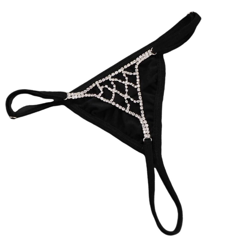 Women's Sparkly Rhinstones Thongs Underwear Panties Low-Silver
